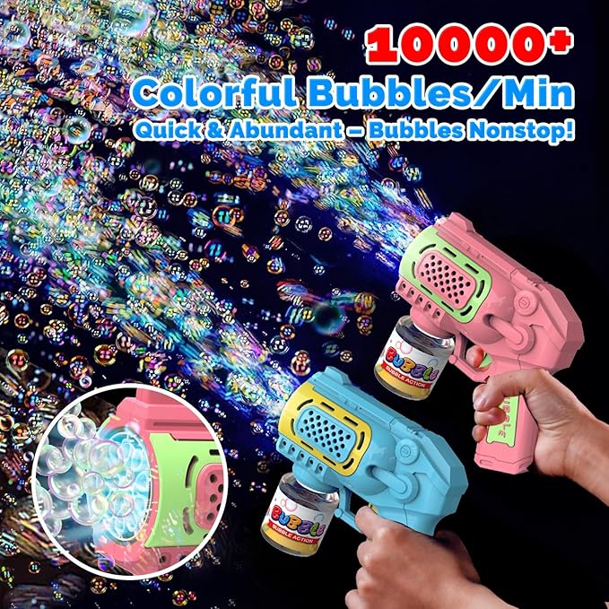 EagleStone Bubble Gun Toys for 3+ Year Old Kids Boys Girls, 2 Pack Automatic Bubble Machine with Bubble Solution, Summer Outdoor Kids Toys for Ages 3-4,4-6,5-7, Birthday Gifts for 3 4 5 6 7 8 Year Old