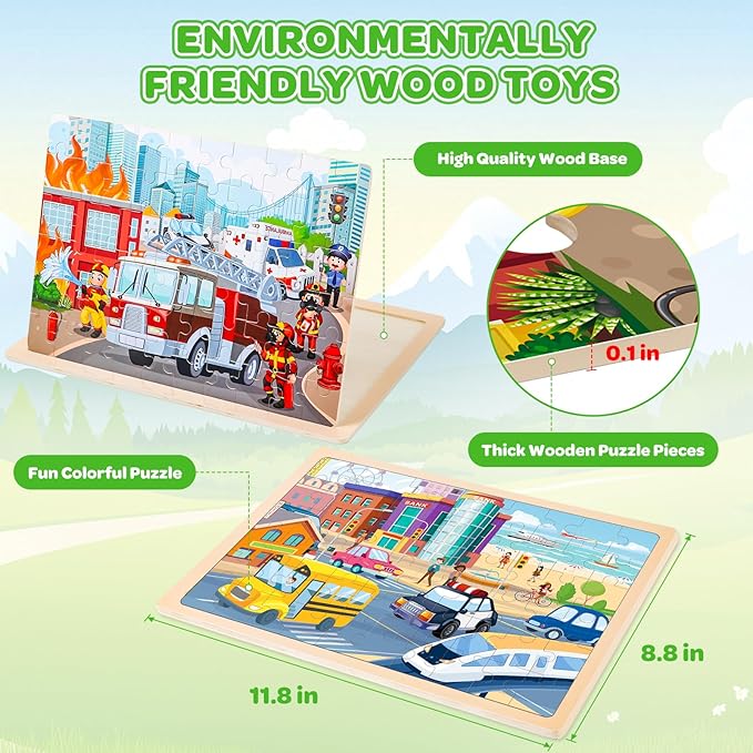 Wooden Puzzles for Kids Age 3 4 5 Year Old, 6 Pack 60 Pcs Toddler Jigsaw Puzzles for Girl Boy Animals Space Activities Preschool Learning Educational Birthday Gift Travel Autistic Wooden Toys