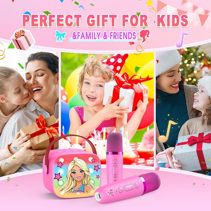 Princess Mini Karaoke Machine Toys: Kids Toys Girls Birthday Gifts Age 3-12+ LED Portable Bluetooth Speaker with 2 Wireless Microphone Gift Toy for 4 5 6 7 8 9 Years Old Girl Boy Kid Adult