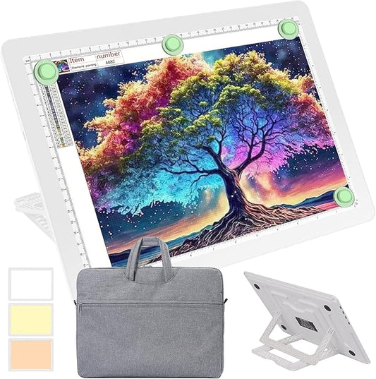 Phylosal Rechargeable A4 Light Pad with Built-in Stand & Bag, Magnetic Tracing Light Box for Drawing, Diamond Art Light Board with Side Button, Super Bright Light Table for Diamond Painting, Sketching