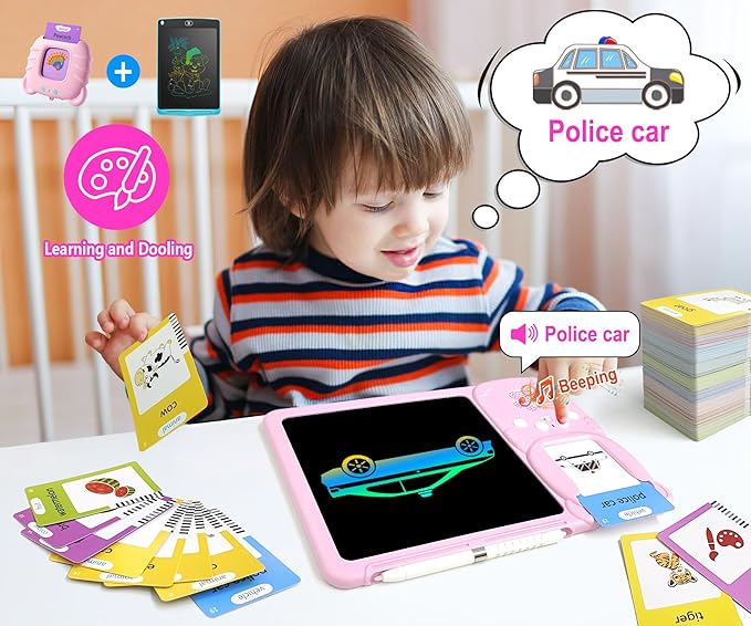 Rylai Toddler Toys Talking Flash Cards, Kindergarten Learning Resources 510 Sight Words with Drawing Tablet for Speaking Doodling, Sensory Toys for Kids with Autism, Boys Girls 2 3 4 5 6, Pink