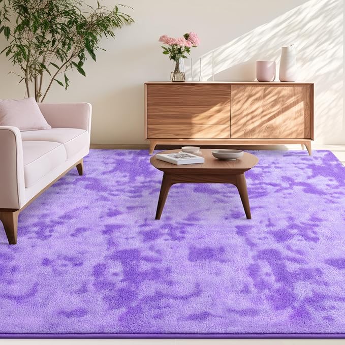 Kimicole 5x8 Washable Area Rugs for Bedroom Living Room, Low Pile Ulta-Thin Solid Color Rug, Non-Slip Soft Fluffy Carpet for Nursery Kids Room Dorm Room Home Decor (Purple)
