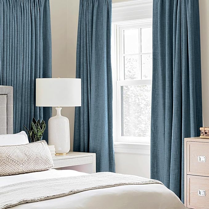 MIULEE 2 Panels Blackout Curtains Polyester Texture Opaque Curtains for Bedroom 100% Blackout Thermal Insulated Dusty Blue Curtains 90 Inches Long for Living Room