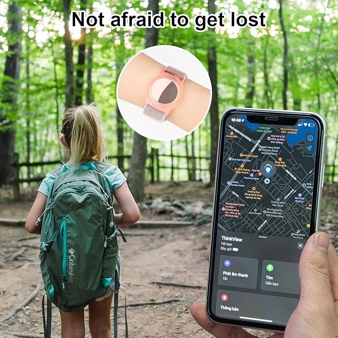 Kids Wristband Compatible with Apple AirTag, Protective Case for Air Tag GPS Tracker Holder with Nylon Bracelet, Adjustable Anti Lost Watch Band for Toddler Child Elder(Pink&Blue)