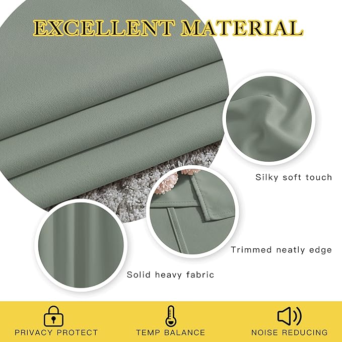 NICETOWN Sage Green Blackout Curtains & Drapes for Bedroom - Room Darkening Energy Saving Thermal Insulated Grommet Voice Reducing Window Treatments for Living Room (1 Pair, W46 x L72)