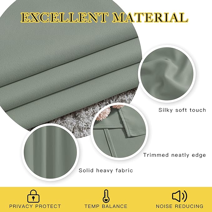 NICETOWN Blackout Living Room Curtains 90 inches Long - Energy Saving Thermal Insulated Sound Dampening Grommet Room Darkening Window Treatments for Bedroom (Sage Green, 2 Panels, W46 x L90)
