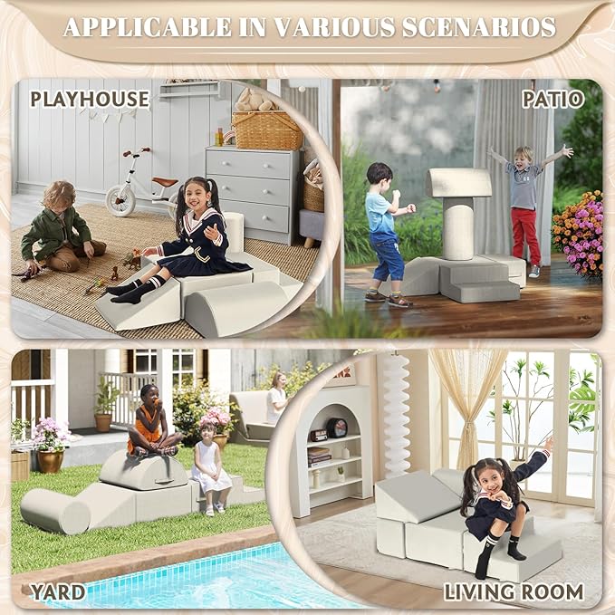 jela Foam Blocks 6Pcs Soft Play Equipment Waterproof Fabric, UV Resistant Toddler Climbing Toys Indoor& Outdoor Soft Play Climbing for Toddlers, Lightweight Climbing Blocks for Babies, Kids (Sand)