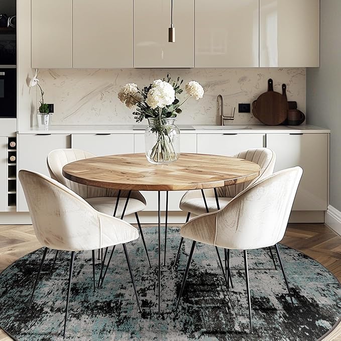 Washable Area Rugs 8ft Non-Slip Modern Abstract Soft for Living Room Entryway Bedroom Nursery, Print Pattern, Blue Black Teal