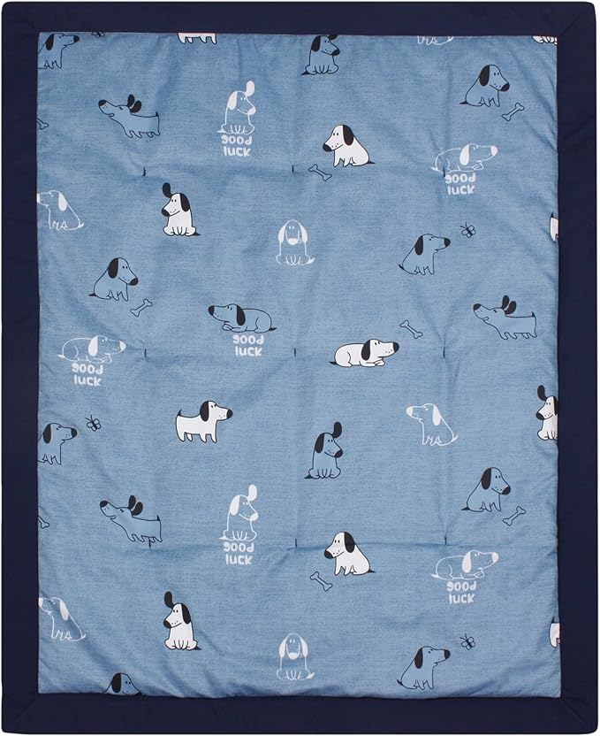 CaSaJa 4-Piece Crib Bedding Set for Boys and Girls, Nursery Baby Bedding Set Including Quilted Comforter with Fitted Crib Sheet and Changing Pad Covers, Reversible Quilt Design, Good Luck Puppy
