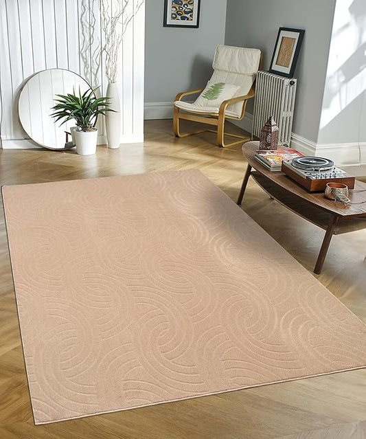 Non-Slip Washable 5x7 Area Rugs for Living Room Bedroom, Ultra Soft Bedside Rug, Indoor Floor Carpet for Kids Girls and Boys, Dorms, Nursery Rooms, Non-Skid Area Rug, Circle Beige, 5' x 7'