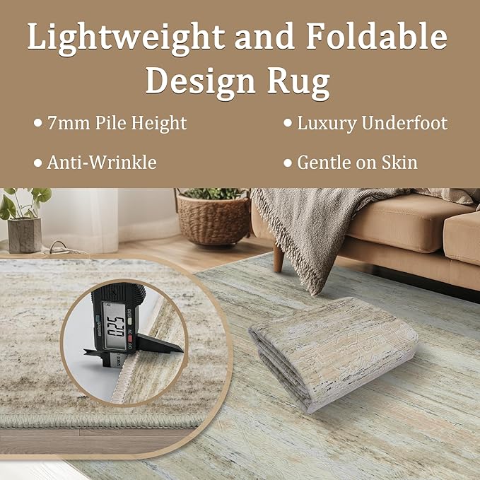 8x10 Area Rug Living Room Rugs - Washable Rug Large Modern Abstract Soft Thin Carpets Indoor Floor No Slip Vintage Carpet for Bedroom Under Dining Table Nursery Home Office Decor Brown