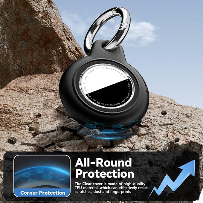 Upgrade Waterproof 4 Pack Airtags Holder with Apple Airtags Keychain, Hard PC Air Tag Case, Anti-Scratch & Shock Air tag Holder, Men's Women's Keyrings & Keychains - Black