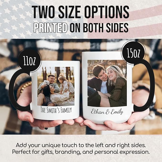 Custom Mug Upload Your Picture Personalized Coffee Mug with Photo Text Name Customized Cup Unique Ideas Gifts for Men Women Mom Dad Girlfriend Boyfriend Friend Family (Black, 11oz)