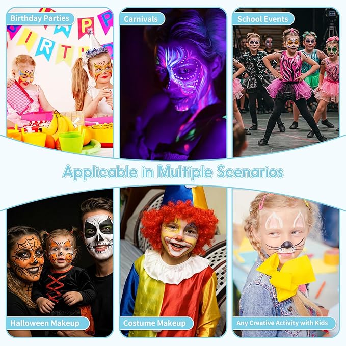 Pintada 42 Color Face Painting Kit for Kids +30g Black and White Face Paint - Non Toxic Water Based Face Paint Palette With Stencils, Brush, Gems. For Carnival, Halloween, Costume Makeup