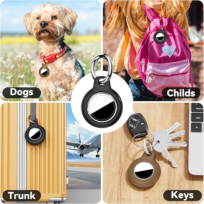 Upgrade Waterproof 2 Pack Airtags Holder with Apple Airtags Keychain, Hard PC Air Tag Case, Anti-Scratch & Shock Air tag Holder, Men's Women's Keyrings & Keychains-Black+Brown