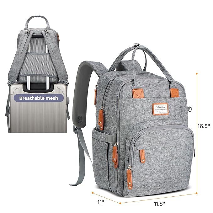 RUVALINO Diaper Bag Backpack-Expandable Baby Bag with up to 50% Capacity -Baby Essentials Bag with Changing Pad Insulated Bottle Holders & Pacifier Case, Waterproof, Gray XL