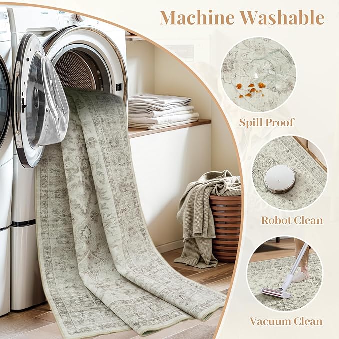 LIVEBOX Washable Area Rug 5x7 Rugs for Living Room Bedroom, Non-Slip Boho Indoor Carpet for Dining Room Office, Low-Pile Farmhouse Soft Carpets for Kids Nursery Room Playroom, Taupe
