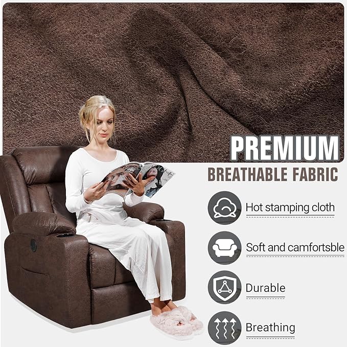 Retro Rocking Recliner Chair, Massage Rocker Recliner Chair with Vibration Massage and Heat, USB and Type-C Ports,360° Swivel Chairs,Living Room, Bedroom, Nursery, RV, Brown