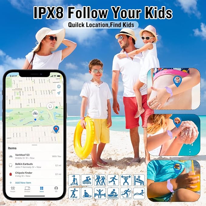 2 Pack Waterproof Bracelet for AirTag Kids, Hidden Silicone Wristband for AirTag, GPS Tracker Case for Air Tag Holder Strap Band for Child Toddler, Secure Anti-Loss Protection(Blue Purple)