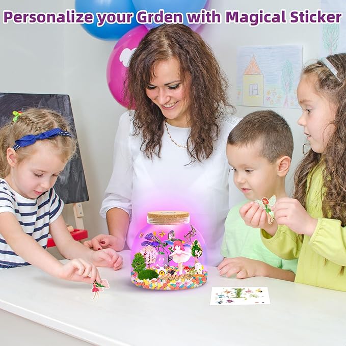 Fairy Garden Light Up Terrarium – DIY Craft Kit with LED for Girls Ages 4-8 | STEM & Art Gift for Kids, Ideal for Birthday or Holiday