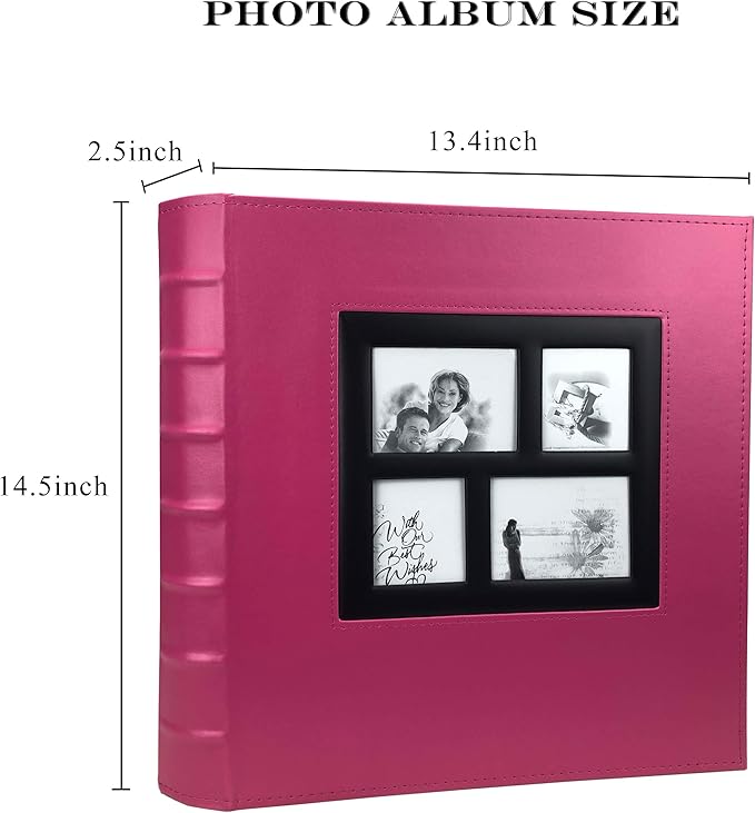 RECUTMS Photo Album 4x6 500 Photos, Large Capacity for Wedding Family Baby Leather Cover Picture Albums Holds 500 Horizontal and Vertical 4x6 Photos (Pink)