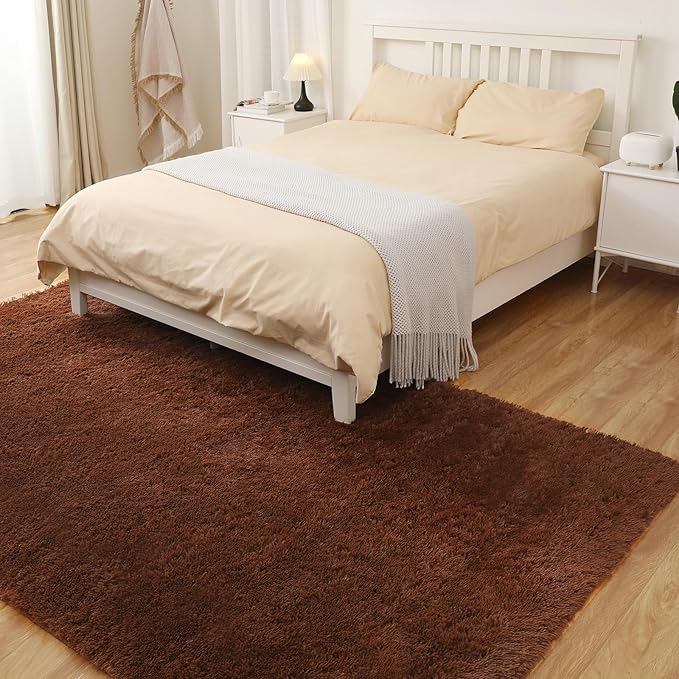 Soft 9x12 Brown Rug, Fluffy Area Rugs for Living Room, Plush Navy Area Rugs for Bedroom, Non-Slip Indoor Carpet for Nursery, Study Room, Kids Room, Room Decor