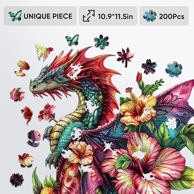 Wooden Puzzles for Adults, Dragon Puzzle Challenge Jigsaw Puzzles 300 Piece (Royal,12.62 in) Thickened Unique Shapes Family Reunion Puzzle, Best Gift for Adults and Kids, Family Game