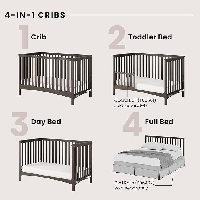 Child Craft London 4-in-1 Convertible Crib, Baby Crib Converts to Day Bed, Toddler Bed and Full-Size Bed, 3 Adjustable Mattress Positions, Non-Toxic, Baby Safe Finish (Dapper Gray)