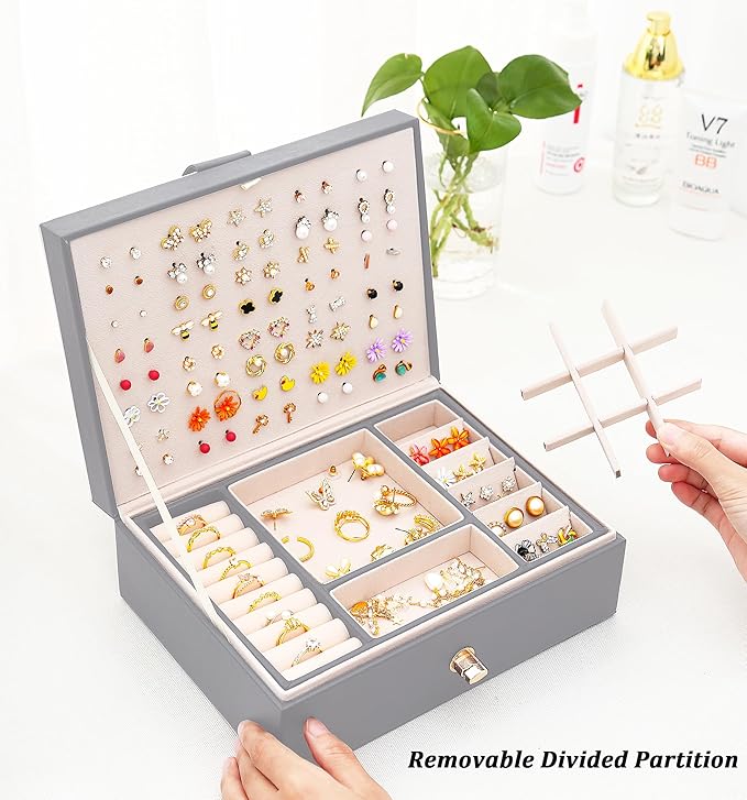 Womens Earring Jewelry Box for Girls Jewelry Earring Organizer Box Earring Holder Organizer for Girls Jewelry Organizer Earring Boxes for Women Girls Stud Earring Organizer Jewelry Box Grey