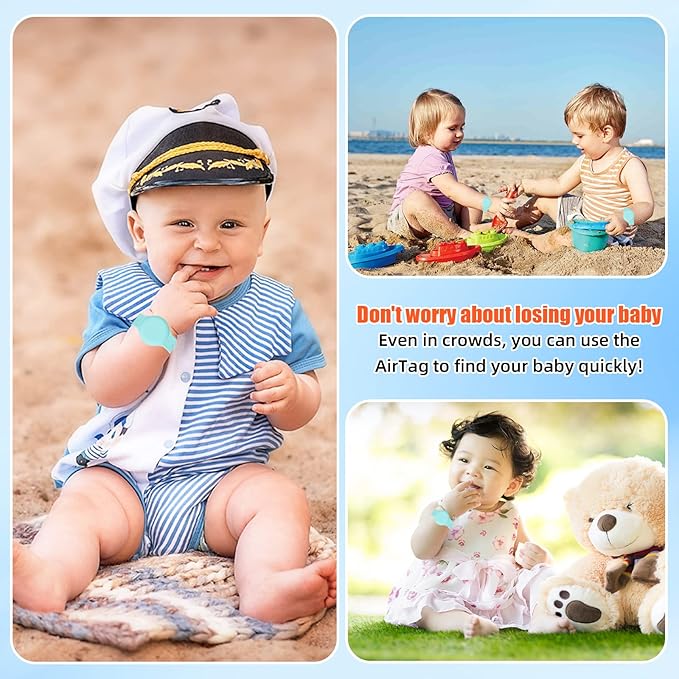 Kids Waterproof Airtag Bracelet Compatible with Apple AirTag, Hidden Silicon Protective Case for Air Tag GPS Tracker Holder, Adjustable Anti-Lost Watch Band for Toddler Child (Cyan)