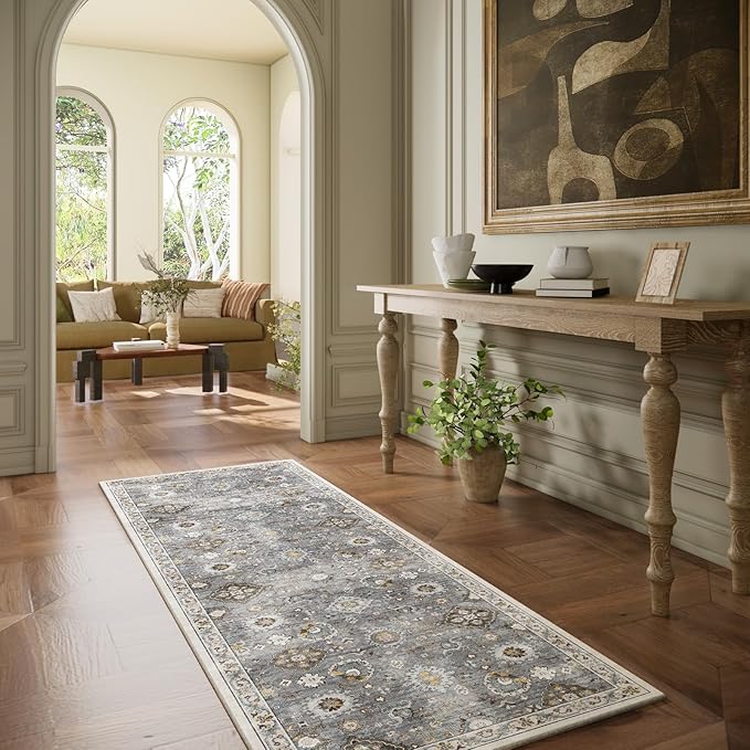 Washable Runners for Hallways Kitchen Rugs: 2'x6' Runner Rug Stain Resistant Non Slip Low Pile Soft Carpet Runners for Hallways Indoor Entryway Kitchen Laundry Room Bedroom Bathroom Farmhouse