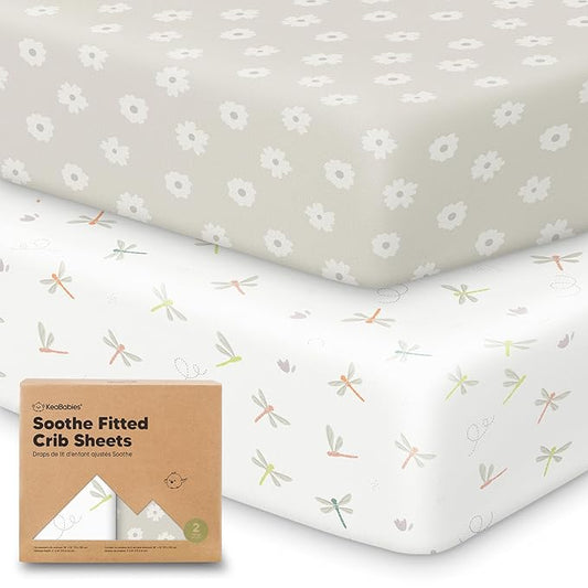 KeaBabies 2-Pack Organic Crib Sheets for Boys, Girls - 52x28 Fitted Crib Mattress Sheet Neutral, Breathable Jersey Cotton Cover for Baby Bed, Toddler Mattress, Soft & Cute Prints (Meadow)