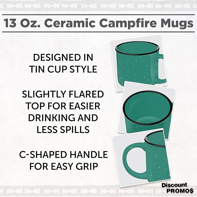 DISCOUNT PROMOS Ceramic Campfire Coffee Mugs 13 oz. Set of 10, Bulk Pack - Perfect for Tea, Espresso, Cappuccino, Hot Cocoa - Mint