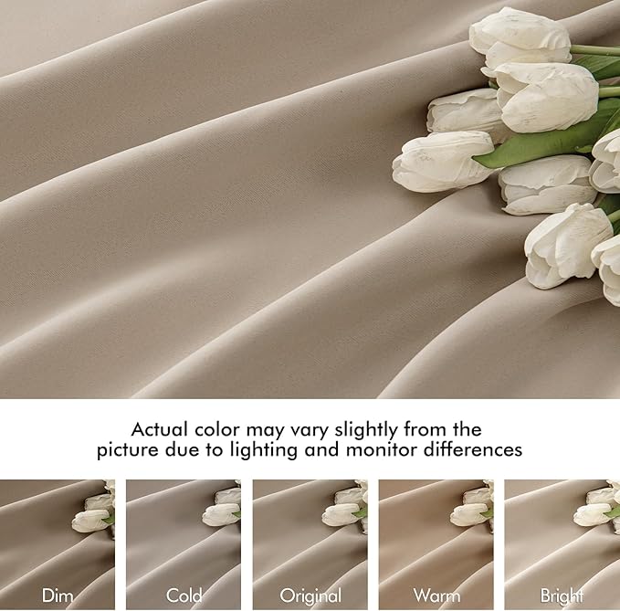 MIULEE Taupe Back Tab Blackout Curtain 96 Inch Long 2 Panels Set for Bedroom, Rod Pocket/Pinch Pleat Thermal Insulated Living Room Darkening Pleated Light Blocking Floor to Ceiling Drape