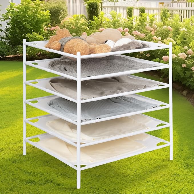 STORAGE MANIAC Sweater Drying Rack, Mesh Clothes Drying Rack, Stackable Laundry Drying Rack, Lay Flat Dryer for Delicates, Portable Dry Rack for Indoor or Outdoor, White, 6-Pack