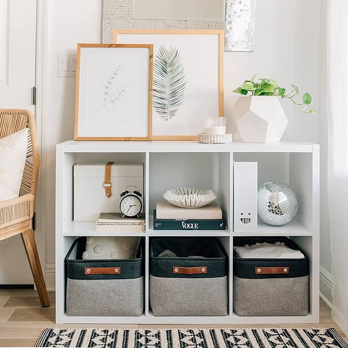 OrganiHaus Extra Large Fabric Storage Bins for Shelves 16x13in, Closet Storage Baskets for Shelf Organizing, Canvas Rectangle Bins for Organization, Linnen Baskets for Organizing - Gray/Black