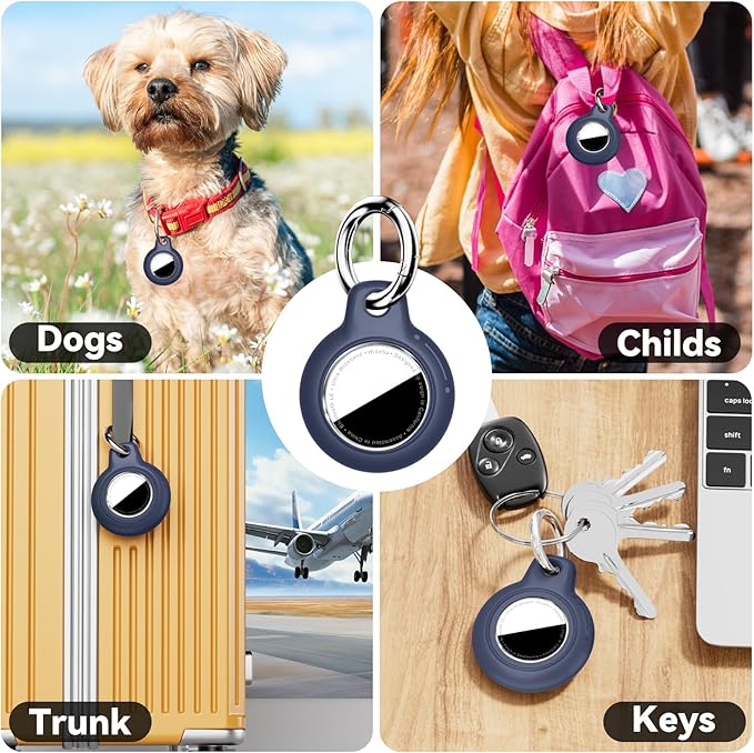 Upgrade Waterproof Airtags Holder with Apple Airtags Keychain, Hard PC Air Tag Case, Anti-Scratch & Shock Air tag Holder,Men's Women's Keyrings & Keychains, for Dog,Car Key,Luggage -Navy Blue