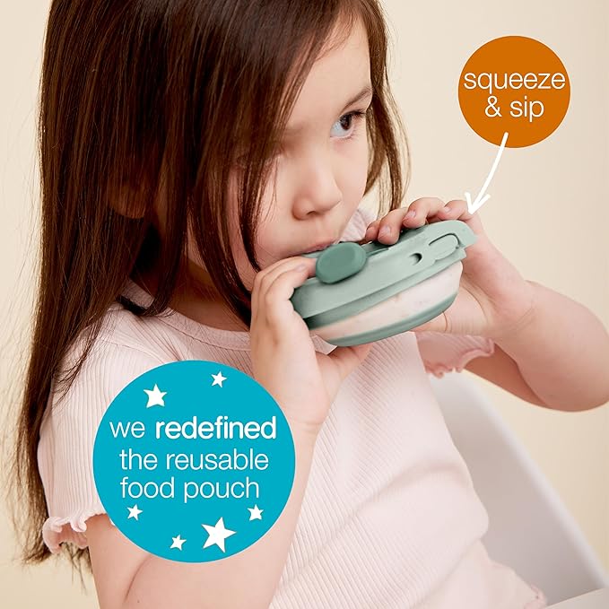 b.box Fill + Feed (Peony) | Reusable Baby Food Pouch | For Babies & Toddlers 4m+ | Silicone/Nylon Pouch, BPA-Free Lid | Dishwasher & Microwave Safe | 110mL (3.7oz, ½ Cup) Capacity