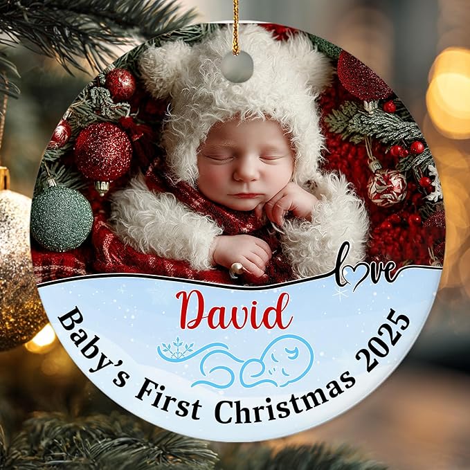 Personalized Baby’s First Christmas Ornament 2025 - Custom Newborn Keepsake Tree Ornament - Sweet Gift for New Parents Mom Dad - Christmas, Birthday Gift for Babies, Boy, Girls, Mom, Dad
