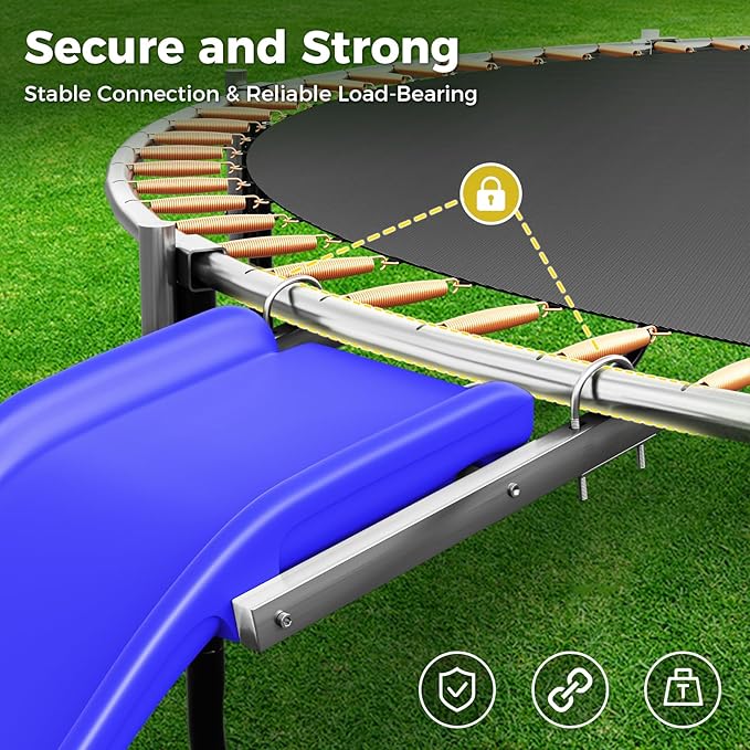 Plastic Trampoline Slide for 8-16FT, Heavy Duty Outdoor Slide for Trampoline, Safe Trampoline Ladder for Kids 6+, 220 LBs Capacity, Blue