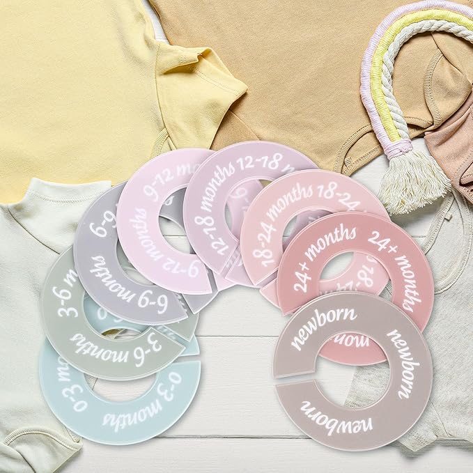 8 Pcs Baby Closet Dividers Unisex Baby Clothes Organizers Clear Labels for Nursery Closet Organizer & Decor Nursery Fits Most Rods (Retro,Bright Color)