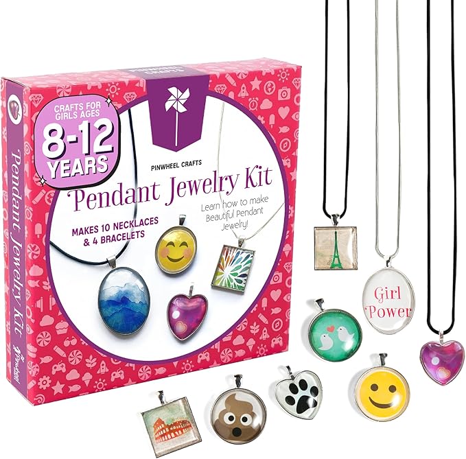 Pinwheel Crafts Pendant Jewelry Making Kit for Girls 8-12+ Years, Necklace and Bracelet Making Kit for Kids – Single Craft to Create Multiple Necklace & Bracelet for Teens with 200 Designs