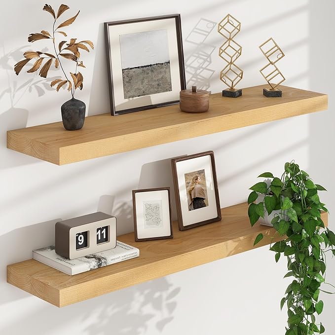 Floating Shelves for Wall, USA-Sourced Brich Wood 36 Inch Long Wall Shelves Set of 2, Natural Wooden Mounted Picture Ledge Shelf, Nursery Book Storage Shelf Kids Bookshelf, Display Shelf