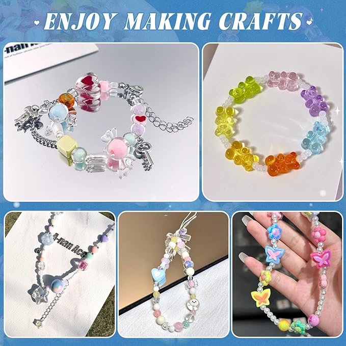 Assorted 170-230PCS Mixed Colors Acrylic Beads for Bracelet Making, Flower Bow Butterfly GummyBear Aesthetic Bracelet Charms,Cute Beads for Jewelry Making DIY Necklace Keychain Phone Charm