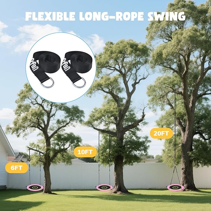 Hapfan 40" Saucer Tree Swing for Kids and Adults, Disc Round Swing for Kids Outdoor with Swivel, UV-Resistant Textilene Fabric, 700 lb Weight Capacity, 9.8 FT Hanging Straps, 2-Year Warranty(Pink)