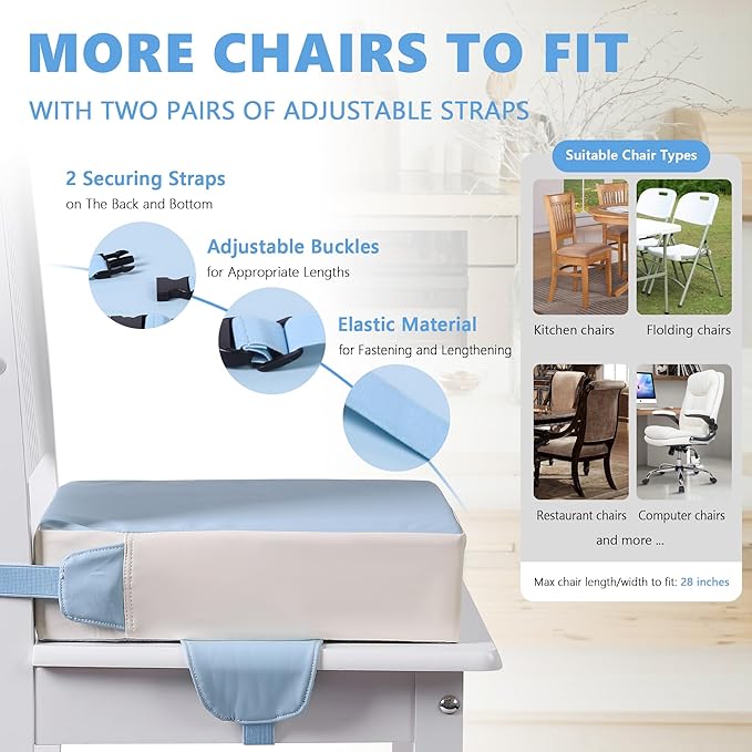 Booster Seat for Kitchen Chair with Adjustable Straps, Toddler Booster Seats for Dining Table Portable for Travel Camping Eating, Booster Cushion for Table for Baby Child Infant Kid Boy Girl