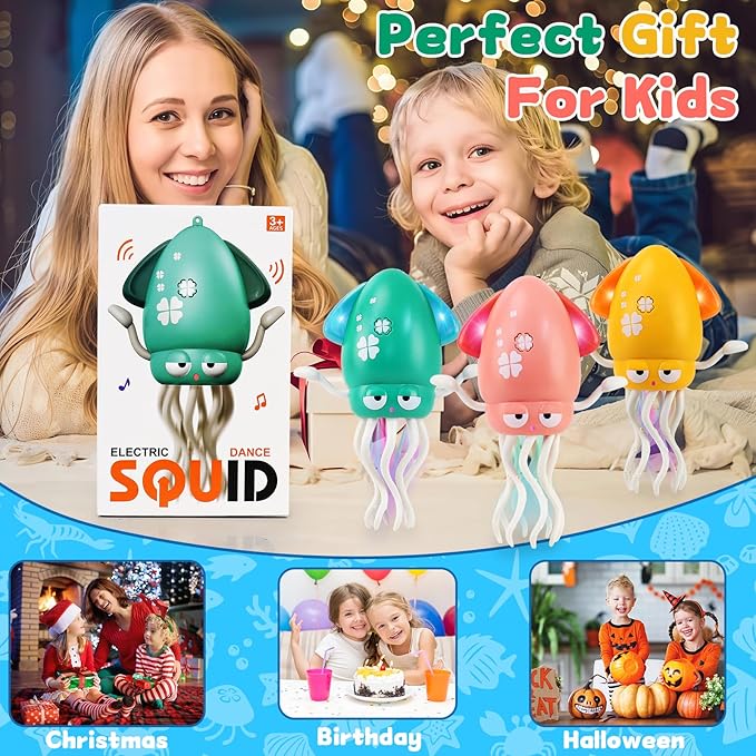 USB Rechargeable Dancing Octopus Baby Toy - Electric Crawling & Tummy Time Toy, Magical Musical Squid, Stress-Relief Desk Decor - Birthday for Kids Ages 1 2 3 4 5 6 Girls (Pink)