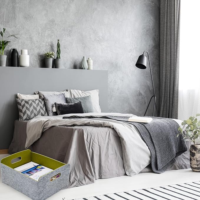 Welaxy Storage Baskets Collapsible Felt Storage bin Foldable Shelf Drawers Organizers for Kids Pet Toys magazine Books Clothes Closet Cabinet decluttering (Curry +Moss green + Wild berry)