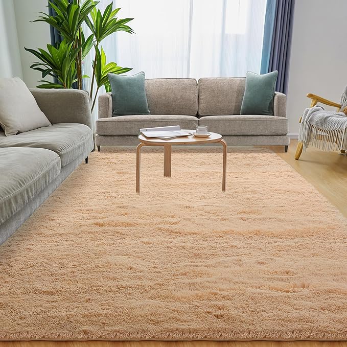 9x12 Area Rug, Fluffy Plush Carpet for Living Room, Bedroom, Nursery, Study, Kids Room - Soft Non-Slip Indoor Decor, Camel