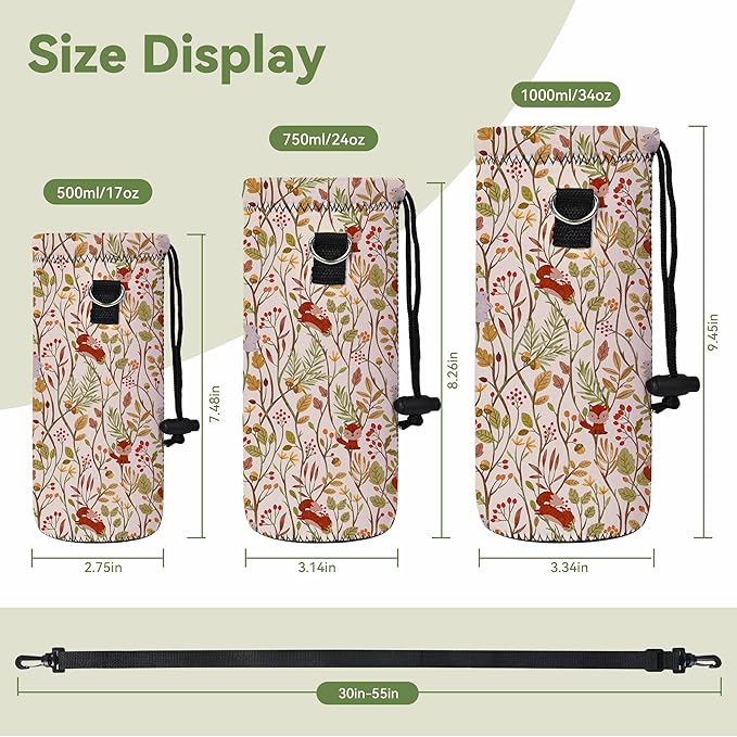 Neoprene Water Bottle Carrier Bag with Adjustable Shoulder Strap for Men Women Walking Hiking,Portable Insulated Holder Case for Stainless Steel/Glass/Plastic Bottles